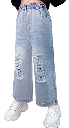 SEAUR Mädchen Weite Bein Jeans Stilvolle Bequeme Denim Hosen Baggy Y2k Casual Cargo Elastisch Dehnbund von SEAUR