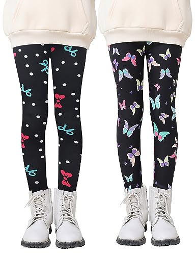 SEAUR Mädchen Winter Leggings 2er Pack Thermo Hosen mit Gummiband und Fleecefutter für Mädchen, 7-8 Jahre, Farbe 1 von SEAUR