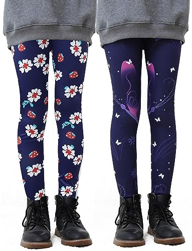 SEAUR Mädchen Winter Leggings 2er Pack Thermo Hosen mit Gummiband und Fleecefutter für Mädchen, Farbe 2, Größe 9-10 Jahre (150) von SEAUR
