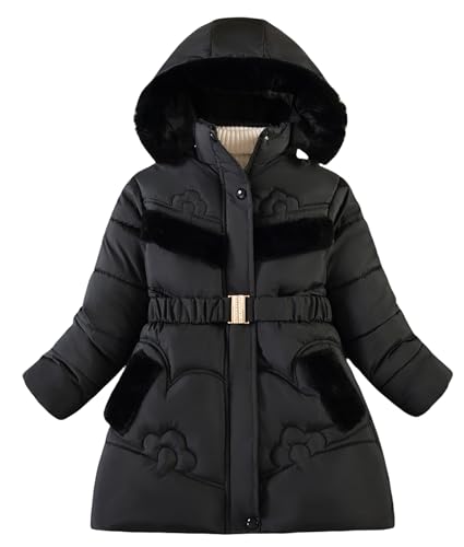 SEAUR Mädchen Wintermantel Schwarz Gefütterte Jacke mit Kapuze Mädchen Warme Winterjacke Winterjacke Mädchen Daunenjacke Lang 9-10 J von SEAUR