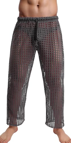 SEAUR Männer Hose Netz Leggings Durchsichtige Reizwäsche Lang Unterhosen Mode Dünne Clubwear für Sommerstrand Grau XL von SEAUR