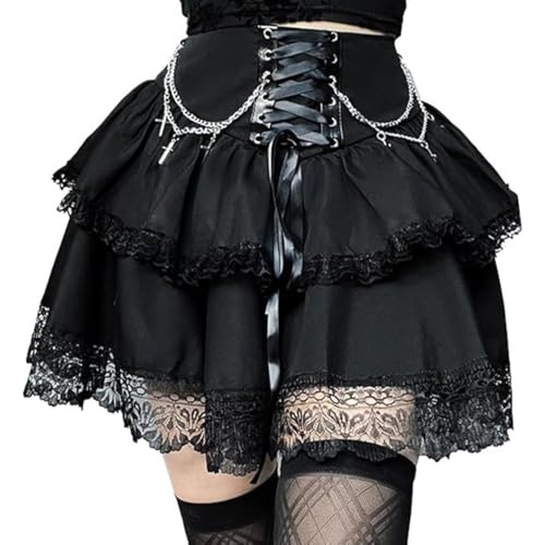 SEAUR Minirock Damen Schwarz Gothic Punk Rock Kurz A Linie Steampunk Goth Rock Cosplay Party Club Wear - M von SEAUR