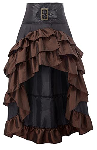 SEAUR Mittelalter Gothic Rock Damen Braun Lang Viktorianischer Rock Renaissance Steampunk Rock Hohe Taille Rüschen Vintage Unterrock Halloween Karneval Fasching Cosplay Kostüm - 5XL von SEAUR