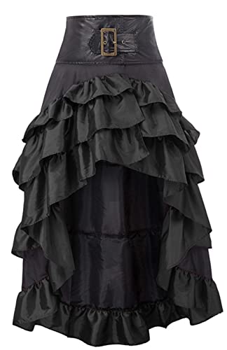 SEAUR Mittelalter Gothic Rock Damen Schwarz Lang Viktorianischer Rock Renaissance Steampunk Rock Hohe Taille Rüschen Vintage Unterrock Halloween Karneval Fasching Cosplay Kostüm - 5XL von SEAUR