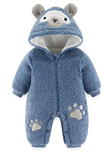 SEAUR Neugeborene Baby Hoodie Overall Winter Fleece Jumpsuit Dick Strampler Schneeanzug für Mädchen Jungen - 0-3 Monate - Blau von SEAUR