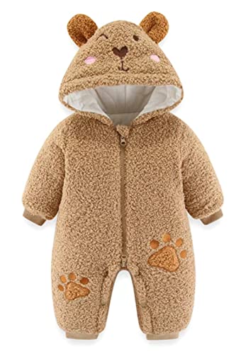 SEAUR Neugeborene Baby Hoodie Overall Winter Fleece Jumpsuit Dick Strampler Schneeanzug für Mädchen Jungen - 0-3 Monate - Braun von SEAUR