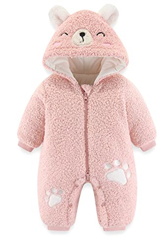 SEAUR Neugeborene Baby Hoodie Overall Winter Fleece Jumpsuit Dick Strampler Schneeanzug für Mädchen Jungen - 0-3 Monate - Rosa von SEAUR