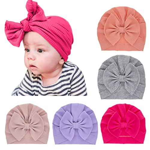 SEAUR Neugeborene Baby Mütze Baumwolle Turban Newborn 0-12 Monate Weich Stretch Turbanmützen Beanie Hut Shooting Stirnband Babymütze - 5 Stück G von SEAUR