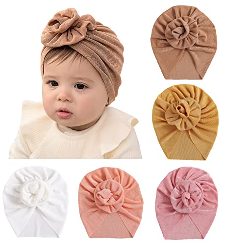 SEAUR Neugeborene Baby Mütze Baumwolle Turban Newborn 0-12 Monate Weich Stretch Turbanmützen Beanie Hut Shooting Stirnband Babymütze - 5 Stück R von SEAUR