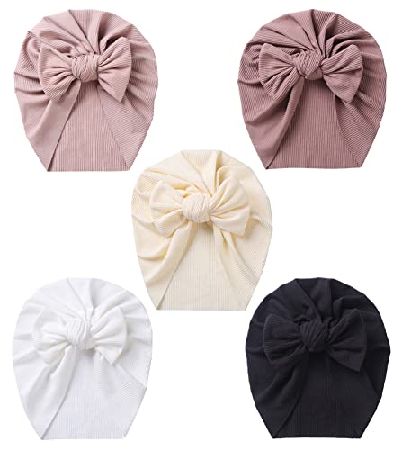 SEAUR Neugeborene Mütze Turban Baby Mädchen Jungen 0-12 Monate Newborn Beanie Hut Baumwolle Weich Stretch Turbanmützen Babymütze Stirnband - 5 Stück J von SEAUR