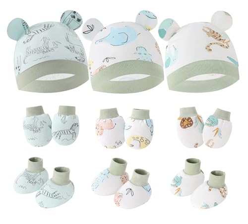 SEAUR Neugeborene Mütze und Handschuhe Dünne Mütze Set Baby Junge Sommer Baby Fäustlinge Neugeborene Set Krankenhaus Mützen 0-6 Monate von SEAUR