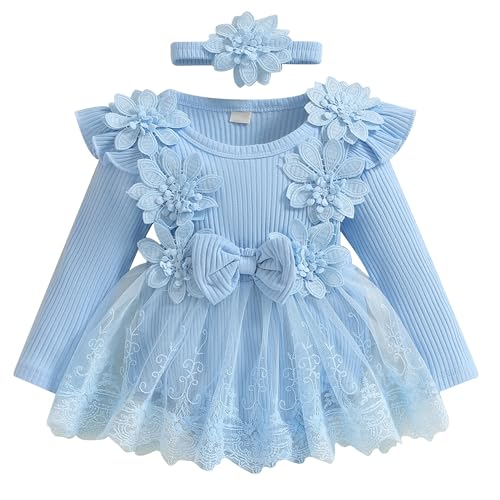 SEAUR Outdoor Kleider Baby Mädchen Kleid Baumwolle Kleid Langarm Herbst Baby Mädchen Kleidung Blau 9-12 M von SEAUR