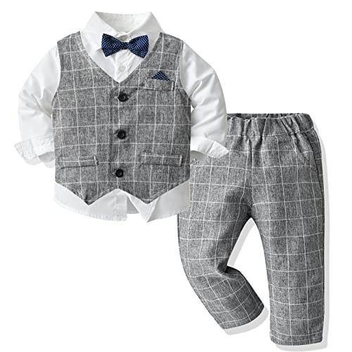 SEAUR Page Boy Outfits Kinderkleidung Sets für Fotoshootings Leistung Baby Jungen Anzüge mit Hemd Weste Hose Fliege Farbe 6 3-4 Jahre (110cm) von SEAUR