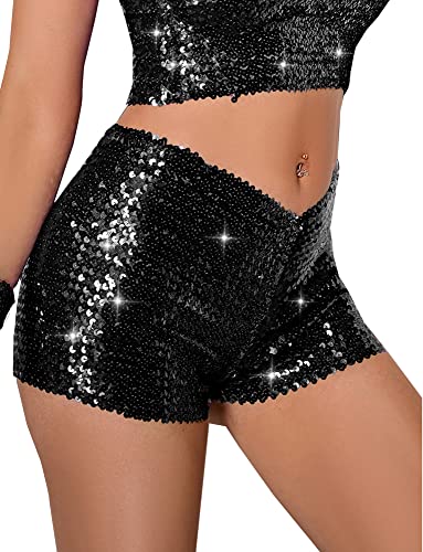 SEAUR Pailletten Shorts Damen Tanz High Elastic Tanzshorts Glitzer Hot Pants für Club Bar Party - M von SEAUR