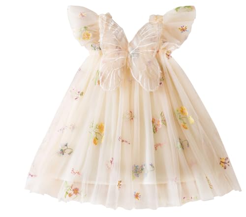SEAUR Prinzessin Kleid Blumenmädchenkleid Taufkleid Kleinkinder Schmetterling Festlich Festkleid Hochzeit Prinzessin Kinder Mädchen Champagner 80 von SEAUR