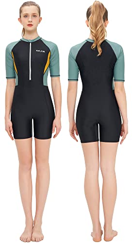 SEAUR Rash Guard Damen Kurzarm UPF 50+ Einteiler Badeanzug Slim Fit Reißverschluss Schwimmanzug Sonnenschutz Bademode - XXL von SEAUR