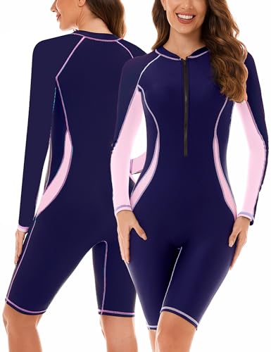 SEAUR Rash Guard Damen Langarm Einteiliger Badeanzug mit Bein UPF 50+ UV Schutz Schwimmanzug Slim Fit Reißverschluss Bademode One Piece Swimsuit XL von SEAUR