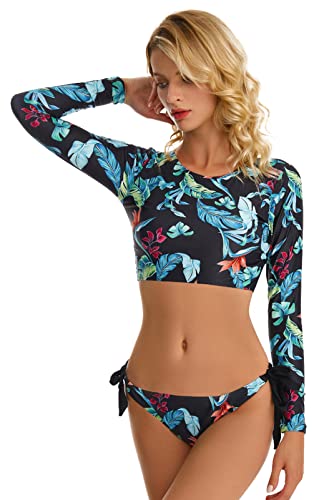 SEAUR Rash Guard Damen Langarm UPF 50+ UV Schutz Zweiteiliger Badeanzug Bikini Badeshorts Schwimmanzug Slim Fit Sonnenschutz Bademode Shirt - M von SEAUR