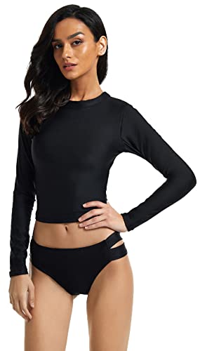 SEAUR Rash Guard Damen Langarm UPF 50+ UV Schutz Zweiteiliger Badeanzug Bikini Badeshorts Schwimmanzug Slim Fit Sonnenschutz Bademode Shirt - M von SEAUR