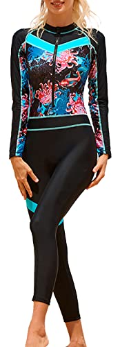 SEAUR Rash Guard Damen UPF 50+ Lange Beine und Arme Ganzkörper Badeanzug Reißverschluss Schwimmanzug Slim Fit Sonnenschutz Bademode Schwimmen Surfen - XL von SEAUR