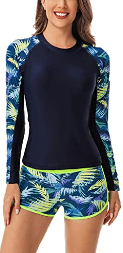 SEAUR Rashguard Set Damen Athletic Kurzarm Bescheidener Schnell Trocknender 2 Teiliger Schwimmshirt Badeoberteil Badeshorts Beachwear von SEAUR