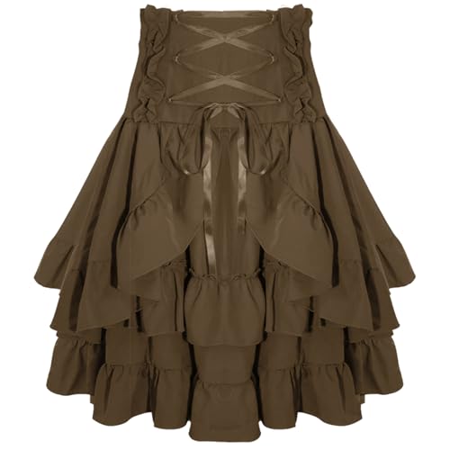 SEAUR Renaissance Damen Kurz Rüschen Dreilagiger Rock - Hohe Taille A-Linie Gothic Steampunk Schnürung Midi Vintage Mittelalter Viktorianisch Kostüm Karneval Festlich Cosplay - L SEAUR Renaissance Damen Kurz Rüschen Dreilagiger Rock - Hohe Taille A-Linie Gothic Steampunk Schnürung Midi Vintage Mittelalter Viktorianisch Kostüm Karneval Festlich Cosplay - L von SEAUR