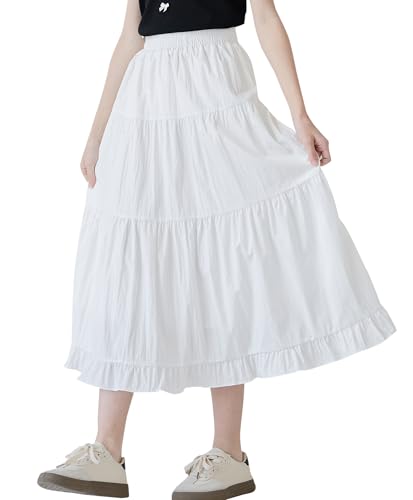 SEAUR Rock Mädchen Lang Sommer Maxirock Rüschensaum Sommerrock Elegant Maxi Rock Elastische Taille Kinder - 140(EU 134-140) von SEAUR