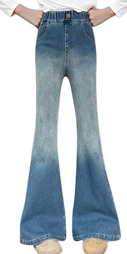 SEAUR Schlaghose Mädchen Jeans High Waist Slim Fit Glockenhose Stretch Denim Jeanshose mit Gummibund Einzigartig Stilvoll Flared Jeans für Kinder - 130(EU 122-128) von SEAUR