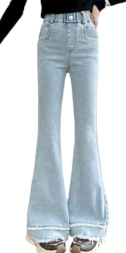SEAUR Schlaghose Mädchen Jeans High Waist Slim Fit Glockenhose Stretch Denim Jeanshose mit Gummibund Einzigartig Stilvoll Flared Jeans für Kinder - 130(EU 122-128) von SEAUR