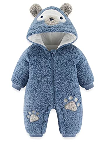 SEAUR Schneeanzug Baby Mädchen Jungen Fleece Hoodie Overall Winter 0-18 Monate Neugeborene Strampler Dick Jumpsuit mit Kapuze - 6-9 Monate - Blau von SEAUR