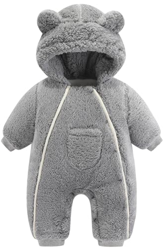 SEAUR Schneeanzug Baby Mädchen Jungen Fleece Hoodie Overall Winter 0-18 Monate Neugeborene Strampler Dick Jumpsuit mit Kapuze - 9-12 Monate - 80 von SEAUR