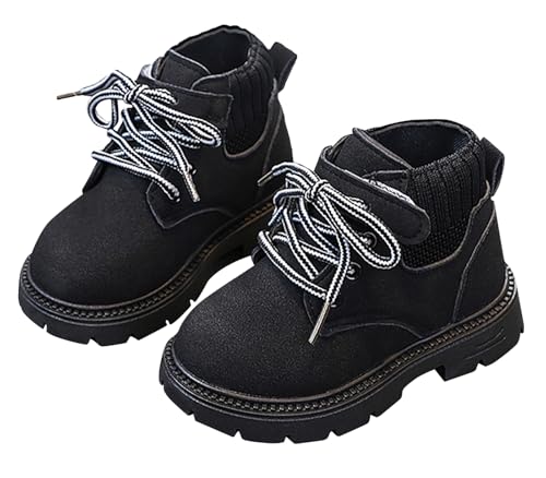 SEAUR Schwarze Stiefel Mädchen Lederstiefel Winter Herbst Bequeme Leichte Stiefel Kinder Schnürstiefel Weiche Frühling 28 EU von SEAUR
