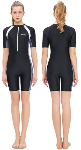 SEAUR Schwimmanzug Damen Kurzarm UPF 50+ Rash Guard Einteiler Badeanzug Slim Fit Reißverschluss Sonnenschutz Bademode - XL von SEAUR