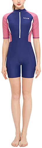 SEAUR Schwimmanzug Damen Kurzarm UPF 50+ Rash Guard Einteiler Badeanzug Slim Fit Reißverschluss Sonnenschutz Bademode - XL von SEAUR