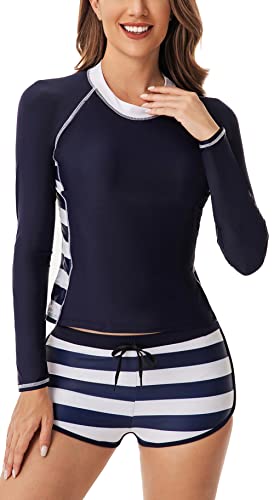 SEAUR Schwimmanzug Damen Langarm Rash Guard UPF 50+ UV Schutz Zweiteiler Badeanzug Slim Fit Sonnenschutz Bademode Shirt und Shorts - XL von SEAUR