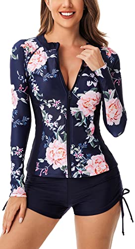 SEAUR Schwimmanzug Damen Langarm Rash Guard UPF 50+ UV Schutz Zweiteiler Badeanzug Slim Fit Sonnenschutz Bademode Shirt und Shorts - XL von SEAUR