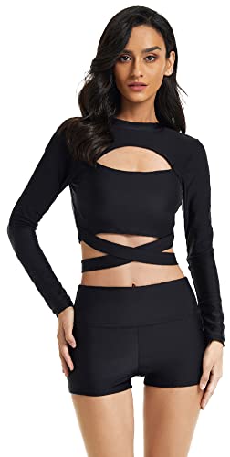 SEAUR Schwimmanzug Damen Langarm Rash Guard UPF 50+ UV Schutz Zweiteiliger Badeanzug Slim Fit Sonnenschutz Bademode Bikini Badeshorts Shirt - XL von SEAUR