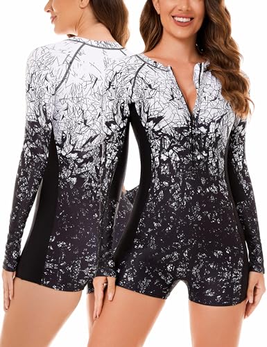 SEAUR Schwimmanzug Damen Langarm Rashguard mit Bein UPF 50+ UV Schutz Einteiliger Badeanzug Reißverschluss Slim Fit Bademode One Piece Swimsuit - M von SEAUR