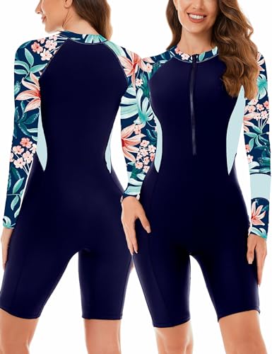 SEAUR Schwimmanzug Damen Langarm Rashguard mit Bein UPF 50+ UV Schutz Einteiliger Badeanzug Reißverschluss Slim Fit Bademode One Piece Swimsuit M von SEAUR