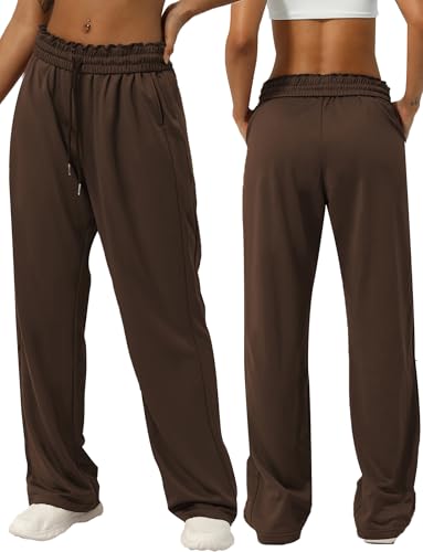 SEAUR Sommerhose Damen Leicht Freizeithose Loose Fit Lange Loose Beach Pants Sporthose Trainingshose Casual Lounge Hose für Sport Yoga Gym Curry dunkel S von SEAUR