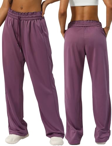 SEAUR Sommerhose Leicht Freizeithose Frauen Loose Fit High Waist Straight Bein Freizeithose mit Weitem Bein Jogginghose für Yoga Sport Grauviolett S von SEAUR