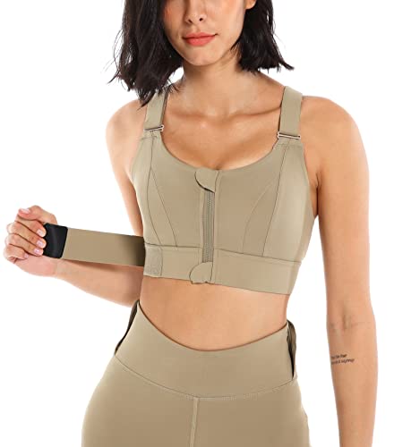 SEAUR Sport-BH Feste Brustpolster Frontreißverschluss Damen-BH mit Verstellbaren Trägern Hochschlagfester Training Bustier für Laufen Yoga Grün 1 3XL von SEAUR