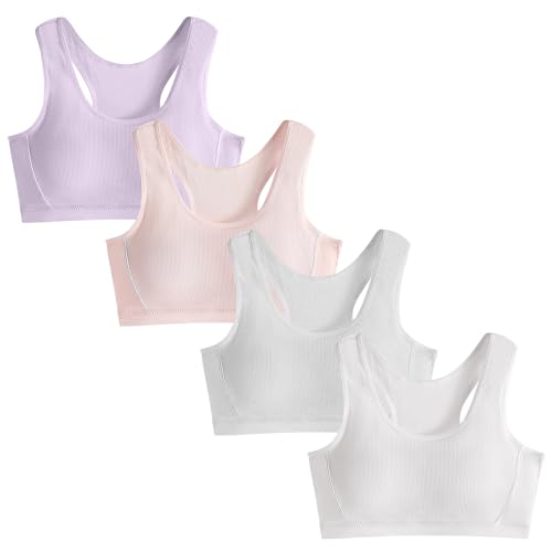 SEAUR Sport BH Mädchen Baumwolle Kinder BH Einfarbig 4 Stück Gepolsterte Training BH Top Bustier für Teenager Bralette Nahtlose BH F-Color 12-14J von SEAUR