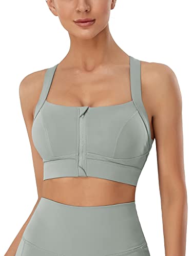 SEAUR Sport BH Training Bralette mit Festen Brustpolstern Front Reißverschluss Damen BH für Laufen Yoga Radfahren High Impact Sports Gray 2 L von SEAUR