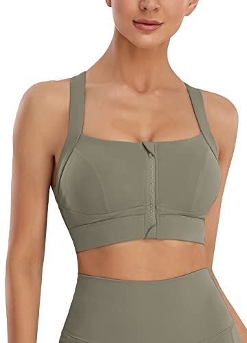 SEAUR Sport BH Training Bralette mit Festen Brustpolstern Front Reißverschluss Damen BH für Laufen Yoga Radfahren High Impact Sports Grün 2 XL von SEAUR