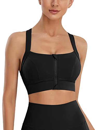SEAUR Sport BH Training Bralette mit Festen Brustpolstern Front Reißverschluss Damen BH für Laufen Yoga Radfahren High Impact Sports Schwarz 2 M von SEAUR