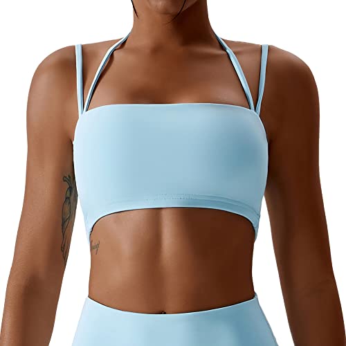 SEAUR Sport-BHS für Damen Nahtlose Mittel Belastung Dehnbar Schnelltrocknendes Workout Klettband Tank Top Komfortable Mittel Unterstützung Sportbekleidung Blau von SEAUR