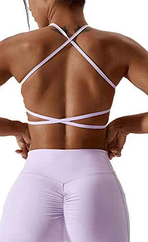 SEAUR Sport BHS für Damen Yoga BH mit Abnehmbaren Brustpolstern Dehnbar Training Bralette Rückenfrei Crop Top BH für Laufen Radfahren Tanzen Lila M von SEAUR