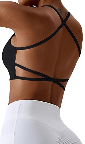 SEAUR Sport BHS für Damen Yoga BH mit Abnehmbaren Brustpolstern Dehnbar Training Bralette Rückenfrei Crop Top BH für Laufen Radfahren Tanzen Schwarz S von SEAUR