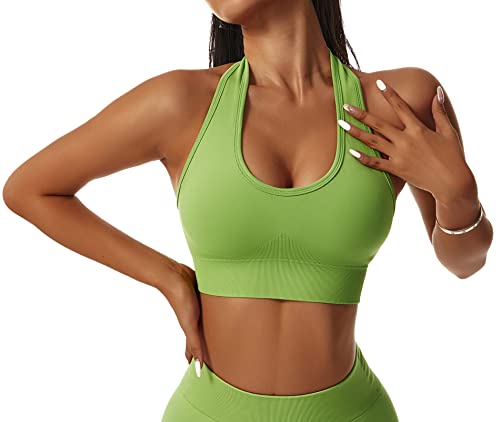 SEAUR Sport Bustier Damen Gepolstert Yoga BH ohne Bügel Große Brüste Sports Bra Neckholder Top Fitness Joggen Starker Halt - L von SEAUR